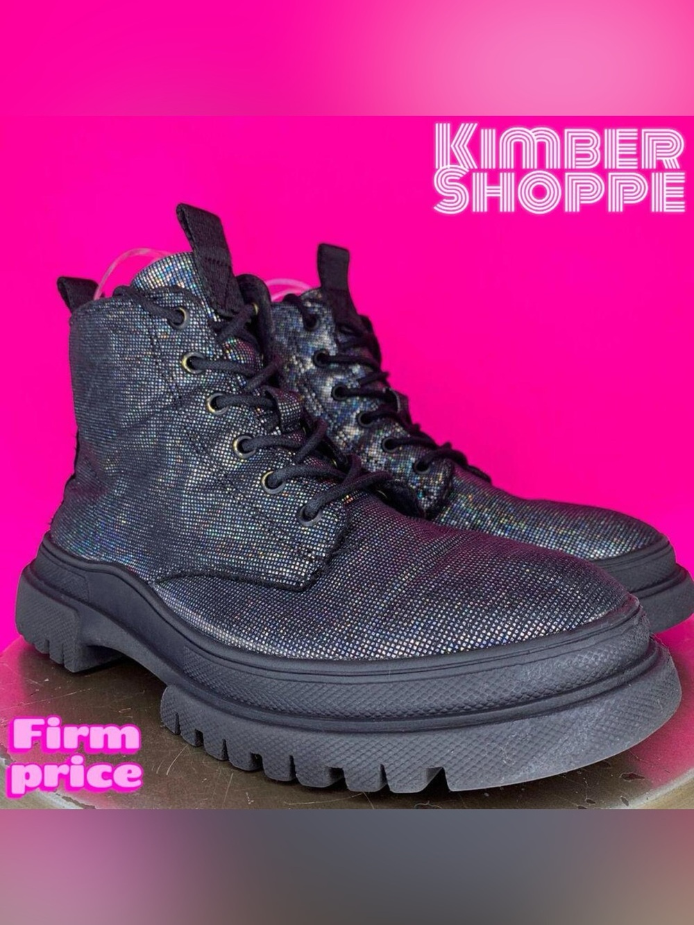 Zara Holographic Chunky Lug Sole Lace-Up Boot EU 37 US 6.5 UK 4.5